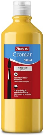Aristo Acrylfarbe Cromar (Flüssigmalfarbe auf Wasserbasis, Inhalt: 500 ml) mittelgelb