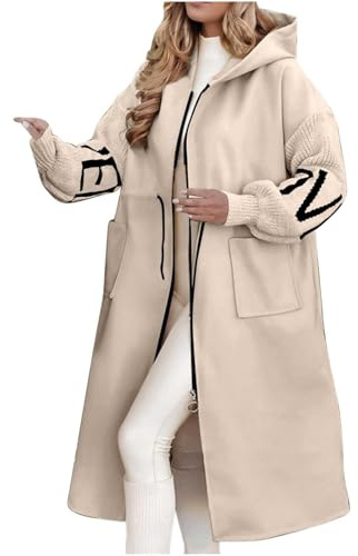 Vhersily Manteau Long Femme à Manches Tricot Automne et Hiver à Capuche Chaude Veste Veste Cardigan avec Poches, Couleur Unie, Classique Hiver Coupe-Vent Imperméable Vestes Parka Veste