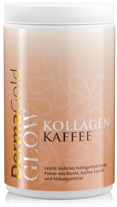 DermaGold Glow Kollagen-Kaffee | Inhalt 550 g = ca. 16 Portionen à 33 g | Aromatischer Kaffee-Extrakt mit wertvollen Kollagenpeptiden und Biotin | Mit Collagen-Hydrolysat (Verisol®)
