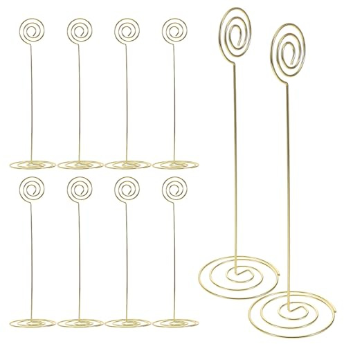 Ipetboom 10piezas Soporte para Número de Mesa Dorado Clips para Tarjetas de Mesa Portafotos de Escritorio Soportes para Notas para Bodas Fiestas Despedida de Soltera