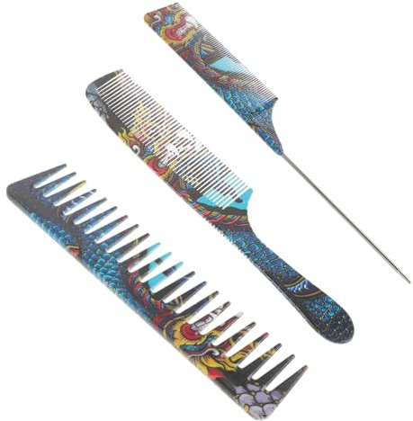 Anneome Peine de Peluquería para Peinar Cabello y Cuero Cabelludo para Hombres Set de 3 Piezas de Resina y Acero Inoxidable, Práctico y Fácil de Usar