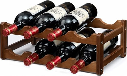 Weinregal aus Bambus, 2 Etagen für 8 Flaschen, Freistehendes Flaschenregal | Wellförmige Ablagen für liegende Flaschen; für Küche, Hausbar, Esszimmer und Keller