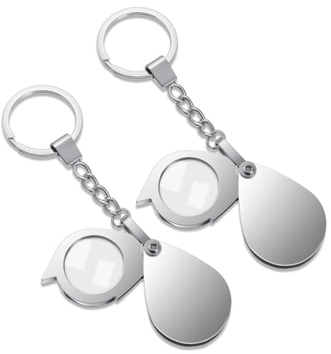 Sorcristy 2 Stück Taschenlupe 30-Fache Mini Lupe Vergrößerungsglas Faltbare Leselupe Tragbare Handlupe Kleine Lupe Schlüsselanhänger für Bücher Schmuck Karten Münzen