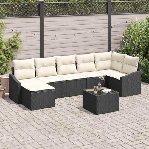 Mimdixy Lounge Mobili - Gruppo per panca angolare da giardino, con cuscino, 8 pezzi, marrone e crema
