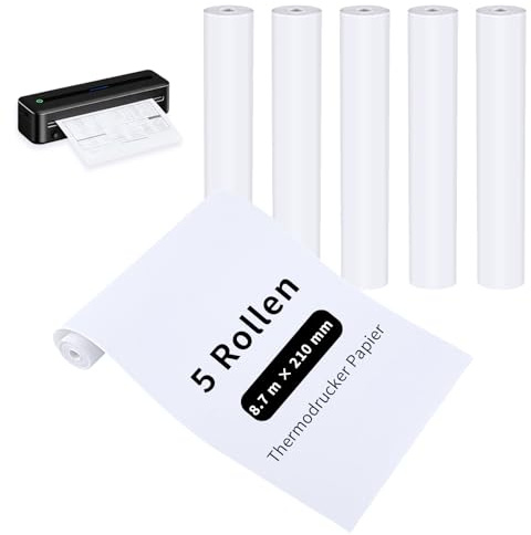 5 rotoli di carta termica A4, 8,7 m x 30 mm, carta termica per stampanti portatili, carta termica per file documenti, foto