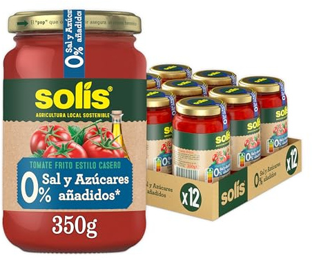 Solís Tomate Frito Estilo Casero 0% Sal y Azúcares Frasco pack 12x350g | Tomate frito estilo casero sin sal ni azúcares añadidos en frasco cristal sin gluten, sin gluten.