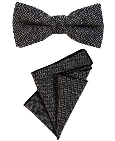 DonDon Herren Fliege 12 x 6 cm mit farblich passendem Einstecktuch 23 x 23 cm beides aus Baumwolle im Tweed Look kariert