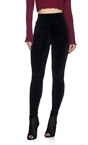 Women's Velvet High Waist Leggings, Large, Plush Black