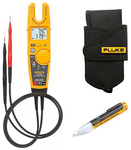 Fluke Ergonomic T6-1000 Open Fork Tester with True-RMS and FieldSense Technology Kit4F Fluke H5 - Rugged, Fabric Holster, with Belt Loop & Storage Space for Test Leads & 1AC Voltage Indicator Kit