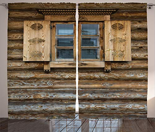 ABAKUHAUS Rustikal Rustikaler Gardine, Holzhaus Shutter, Schlafzimmer Kräuselband Vorhang mit Schlaufen und Haken, 280 x 175 cm, Beige Braun