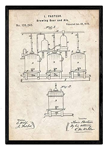 Nacnic Bierbrauer Patent Poster. Poster mit Erfindungen und alten Werkzeugen.