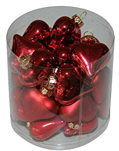 Klocke Weihnachtskugeln Hochwertige Glas Herzen zum Hängen & Dekorieren – 24 Stück (4cm) - Glashänger/Christbaumschmuck/Christbaumanhänger/Weihnachtsbaumanhänger/Streudeko/Tischdeko (Rot)