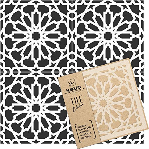 NAKLEO Tile Painting Stencil 33x33 cm, Vilar Spanish Moorish Flower Moroccan, Plastic Reusable Template, Home Decor Craft DIY, Floor Concrete Patio Wall - Terracotta