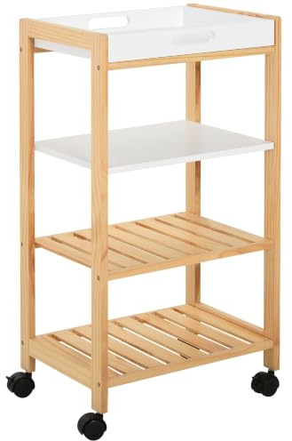 HOMCOM Chariot de Service desserte de Cuisine à roulettes 3 étagères Blanc | Plateau Amovible, Bois de Pin MDF