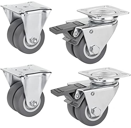 SOTECH 4 Ruote Girevoli Per Mobili Ø 50 mm Portata 400 Kg (2x Ruote girevoli con freno + 2x Ruote girevoli senza freno- Piastra avvitabile 60x60 mm) Rotelle Pivotanti per Carrello con Perno