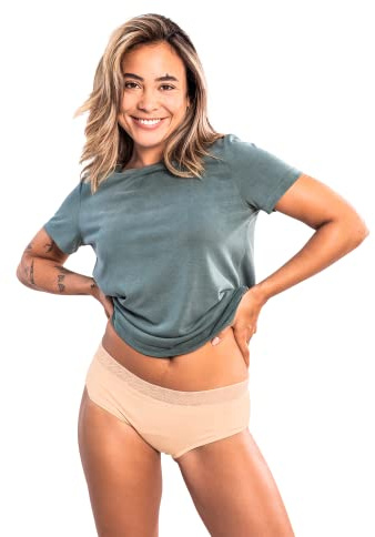 SELENACARE Perioden Unterwäsche Hipster - Menstruationsunterwäsche für Damen, waschbare, 100% vegan, 25ml Flüssigkeitsaufnahme, beige, Größe L (EU 40/42)