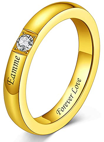 Custom4U Personalisierter Damen Ring mit Gravur Edelstahl 1/2/3 Geburtsstein Fingerring mit 1/2/3 Namen Silber/Gold Ehering Verlobungsring 3mm breit Ringgröße 49.3(15.75)-64.6(20.75)
