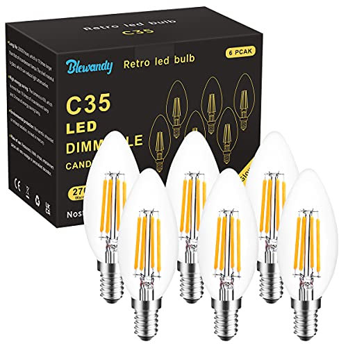 Lampadina LED E14 Dimmerabile, Lampadine LED Candela, 4W Equivalenti a 40W Incandescenza Lampadina, 400Lm Luce Bianca Calda 2700K Filamento Lampade, 6 Pezzi