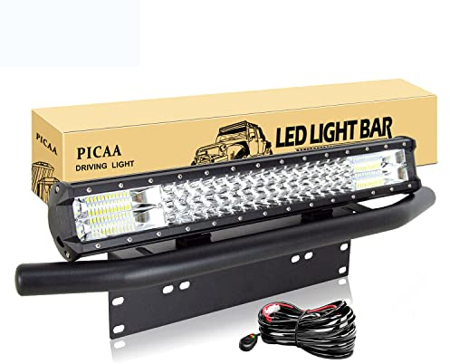 PICAA Led-ljusramp för bil, 20 tums ljusramp med tredubbla rader med 7D 288 W led-arbetslampor och monteringsfäste på registerskylt/stötfångare, 12 V kabelkit för off-road lastbil, SUV, UTE, ATV 4 x