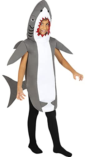 Funidelia | Maskeraddräkt Haj för flicka och pockje Djur, Fiskar, Hav, Ocean - Maskeraddräkt för barn och roliga tillbehör för fester, karneval och Halloween - Storlek 122-134 cm - Grå/Silver