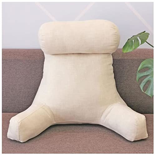 DFANCE Lesekissen mit Armlehnen,Komfortables Lesekissen Kissen Rückenkissen mit Seitentaschen und Abnehmbarer Nackenstütze,Perfekt als Lesekissen Wandkissen Rückenlehne,Beige