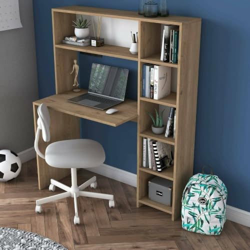 Dmora - Scrivania Callidora, Scrittoio multiuso, Tavolo per ufficio porta PC, Piano di lavoro, 113x40h142 cm, Quercia