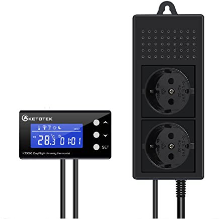 KETOTEK PID Thermostat Terrarium Reptilien Heizung Tag Nacht mit Zeitschaltuhr Digital Dimmthermostat Temperaturregler Steckdose Timer mit Fühler 220V 230V für Aquarium Gewächshaus