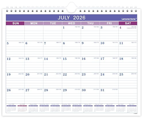 Wall Calendar 2026-2027 - Calendar 2026-2027, Jul. 2026 - Dec. 2027, 11 x 8.5, 18 Monthly Calendar 26-27, Hanging Hook + Ruled Blocks - Purple