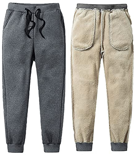 CheChury Hombre Invierno Pantalones Deportivos Casual Forro Polar Grueso Jogger Pantalones Holgado Cálido Pantalón de Chándal Invierno Ajustable Cordón Pantalones Jogger con Bolsillo