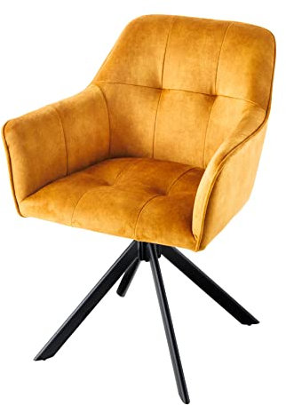 riess-ambiente.de Design Stuhl LOFT senfgelb Samt drehbar Metallgestell schwarz mit Armlehne