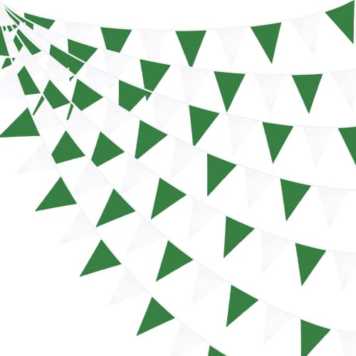 32Ft Grün Weiß Wimpelkette Banner Party Dekorationen Dreieck Flagge Stoff Wimpel Girlande für Schützenfest Weihnachten Hochzeit Geburtstag Kindergarten Outdoor Garten Hängende Festivals Dekorations