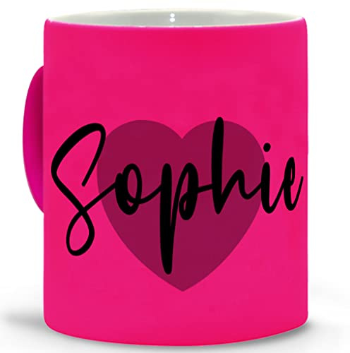 LolaPix Mug rose. Mug personnalisé. Tasses avec nom Tasse petit-déjeuner. Tasse en céramique 330 ml. Tasse à fluor. Cadeaux originaux. Texte et cœur