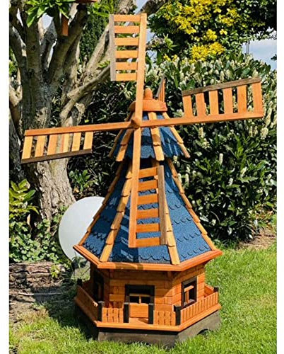 DARLUX dekorative Garten-Windmühle aus Holz kugelgelagert Braun Größen (Blau XXL)
