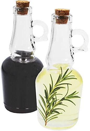 BAKAJI Set 2 Bottiglie Olio e Aceto in Vetro Trasparente con Tappo di Sughero Capacità 250 ml, Design Tradizionale, Manico Ergonomico, Dispenser Oliera ed Acetiera Stile Classico, Versatile Resistente