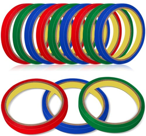 VICASKY 18 Rolls Colored Bag Sealing Tape - 12mm PVC Adhesive Tape for Supermarket, Food Packaging & Favor Wrapping | Compatible with Most Sealing Machines (Red, Blue, Green)