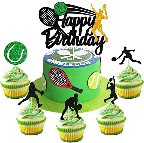 26 Stycken Tårtdekoration Tennis Boll Cupcake Toppers Sport Tårta Dekoration för Sport Tema Man Pojke Flicka Party Födelsedagsfest Tillbehör