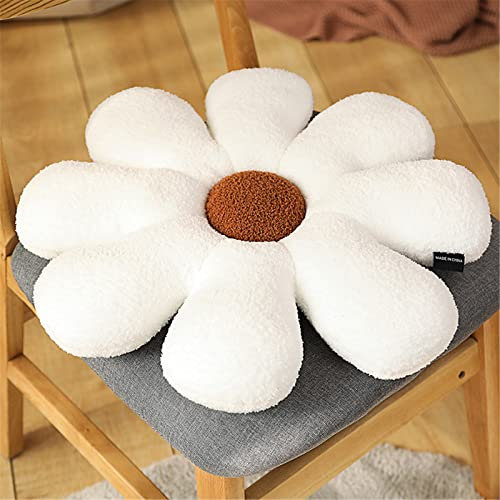 Hava Kolari Blumenkissen, Sonnenblumeförmige Wurfkissen, Blumenbodenkissen, Zierkissen, Stuhlkissen Raumdekoration Plüschkissen für Sofa Dekoration (Weiß,50cm)