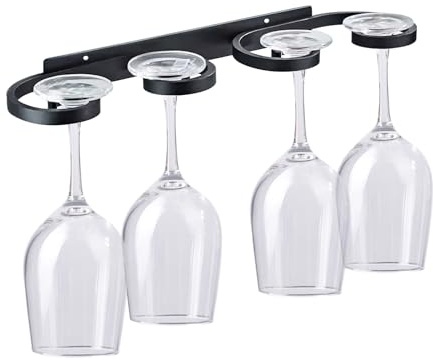 GeLive Wall Mounted Stemware Holder Under Cabinet Wine Glass Rack Glasses Storage Hanger Organizer for Bar Kitchen Aluminum Alloy Black
