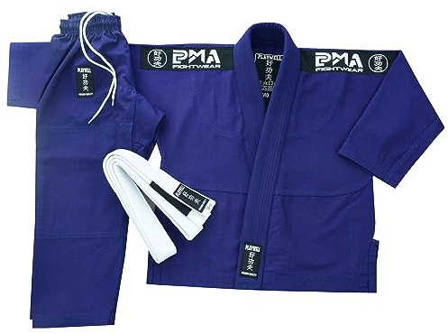 Playwell Pro Kids BJJ GI Jiu Jitsu - Traje uniforme para niños (viene con cinturón blanco Ju Jitsu) - Azul marino, Azul, M00