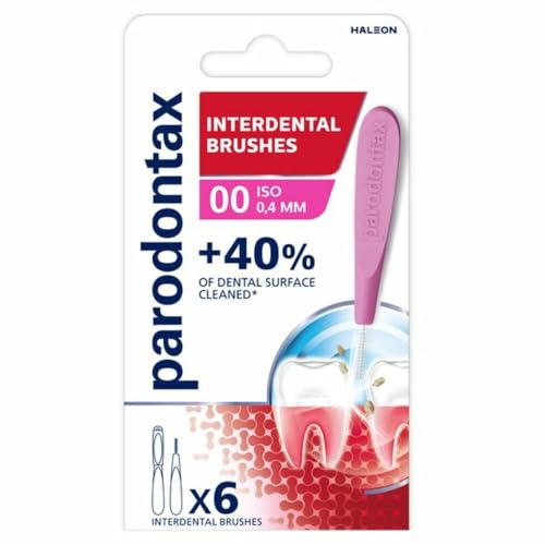 PARODONTAX - Brossettes Interdentaires 0,4 mm - Assure l'Hygiène Interdentaire - Couvre +40 %* de Surface de Brossage - Elimine la Plaque Dentaire Entre les Dents - Lot de 6 Brossettes avec Capuchon