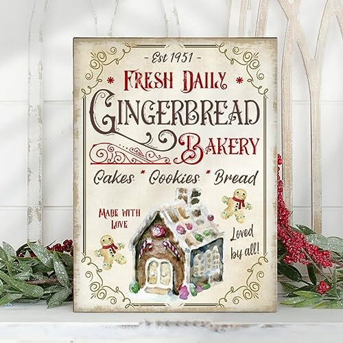 Metal Tin Signs Gingerbread Bakery Sign, Wall Decor, Gingerbread Sign, Holiday Poster, Decoration, Christmas Party Sign, Sweet Treats 20 x 30 cm Plaque