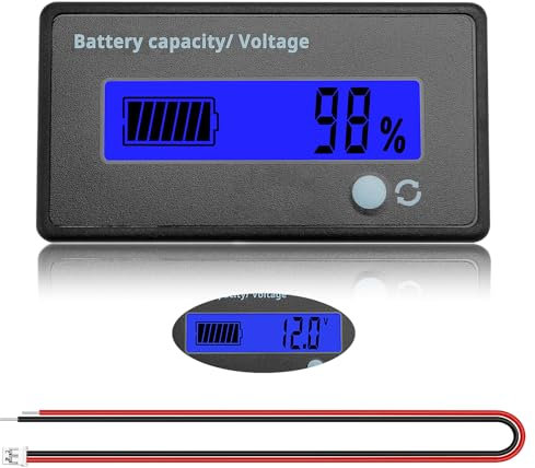 VooGenzek Voltmetro di capacità della batteria, indicatore di stato della batteria universale al piombo-acido, display LCD, DC 12 V, 24 V, 36 V, 48 V, luce blu