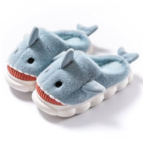 dressfan Zapatillas de Estar por Casa Felpa Tiburón Zapatillas Casa Animales Invierno Cómodas Cálidas Suave Antideslizante Zapatillas Interior y Exterior para Mujeres y Hombres,Azul Claro,EU 38-40