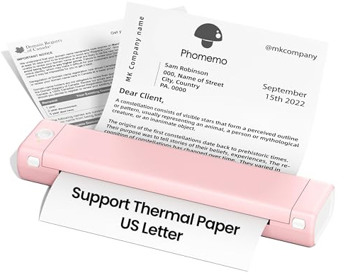 Phomemo Portable Printers Wireless for Travel, Support 8.5 X 11 Thermal Paper, Bluetooth Thermal Printer Compatible with iOS, Android & Laptop, Inkless Mobile Printer for Office, Home, School