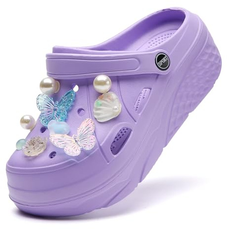 Zuecos de plataforma para mujer, sandalias de plataforma sin cordones, cómodos zapatos de jardín, zuecos de cuña para mujer, Purple, 40 EU