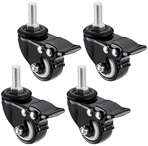 50-mm-Lenkrollen mit drehbarem Schaft, M8 x 25 mm, M10 x 25 mm, M12 x 25 mm Gewindeschaft, bis zu 200 kg, Möbelrollen, gummierte Trolley-Rolle, geräuschlos, mit feststellbarer Brem