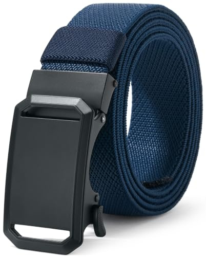 LionVII Ratchet Belts for Men, Stretch Nylon Web belt, Trim to Fit 27-49 | Elastic Breathable Webbing,Alloy Automatic Buckle, Business Casual Comfortable Wear for Jeans,No Holes Adjustable Trim to Fit