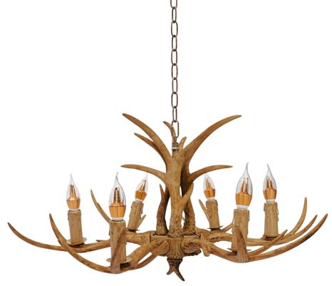 DSYOGX 6-Kopf Geweihlampe Retro Geweih-Kronleuchter Lampe aus Harz Antler Hirschgeweihlampe Kronleuchter Hängend Deckenleuchte für Wohnzimmer, Schlafzimmer, Restaurants
