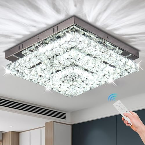 Cainjiazh 11.8 “ Kristall-Deckenleuchte LED, quadratisch, dimmbar | Moderne 3-stufige bündige Deckenlampe für Wohnzimmer, Schlafzimmer, Esszimmer und Eingangsbereich