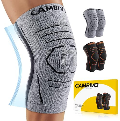 CAMBIVO 2 Pezzi Ginocchiera Ortopedica di Tessuto Maglia 3D, Tutore Ginocchio con Stabilizzatori Laterali In PMMA, Ginocchiere Elastica e Leggere per Artrosi Ginocchio, Sport, Corsa